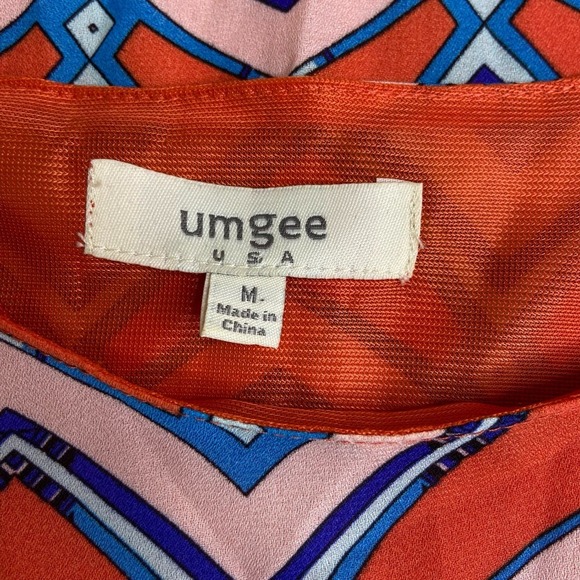 Umgee Size Med Boomerang‎ Knee Length Dress Orange Blue Fringe Trim Split Sleeve - Picture 5 of 10